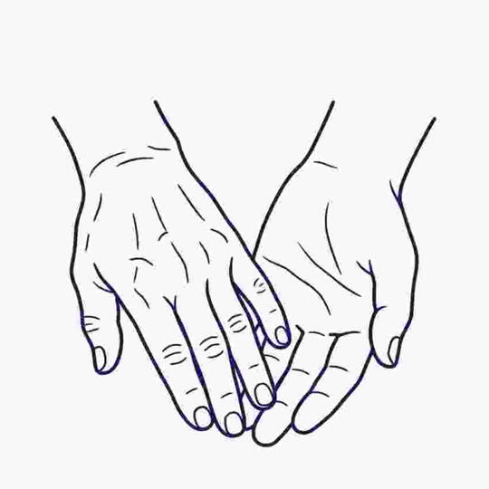JeevanKey-Two-hands-holding-together Flat icon illustration, two hands — one younger, one older — shown side by side, minimal line art style, brand navy colour, white background, warm and calm feeling. No text in image. No extra fingers. About to Hold hand together.